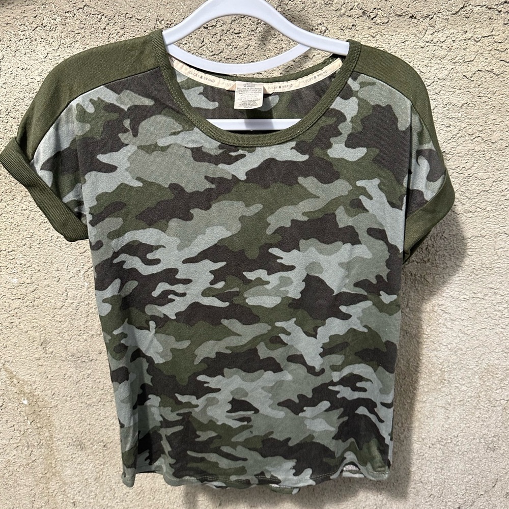 Lucky Brand Green Boxy Cuffed Sleeve Top